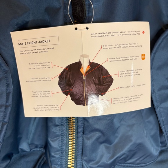NWT Fox Outdoor MA-1 Reversible Bomber Jacket Men's M Blue/Orange Flight - Picture 3 of 7